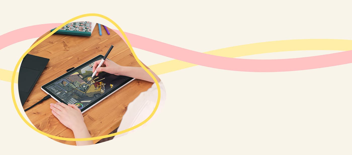 Wacom One ekranında kalemle dijital çizim